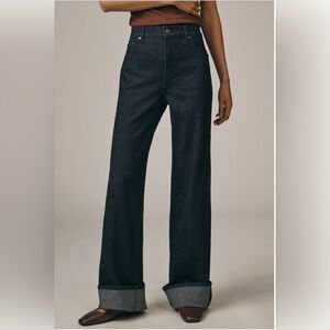 BNWT Anthropologie Pilcro Dark Blue High Rise Wide Cuff Jean | Woman’s 32